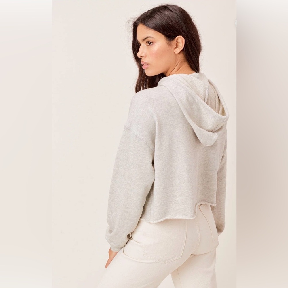🆕 Gray Embroidered Hoodie Cropped, Raw Edge, Rope Drawstring - Picture 6 of 11